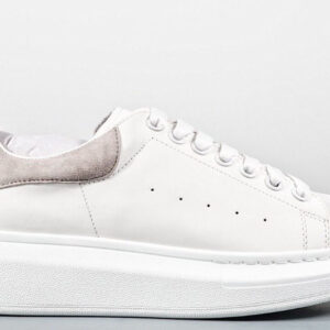 ALEXANDER MCQUEEN SUEDE-TRIMMED LEATHER EXAGGERATED-SOLE SNEAKERS-GRAY REPLICA