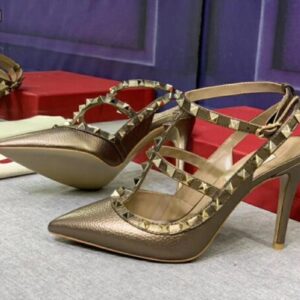 VALENTINO ROCKSTUD GRAINY CALFSKIN ANKLE STRAP PUMP 100 MM