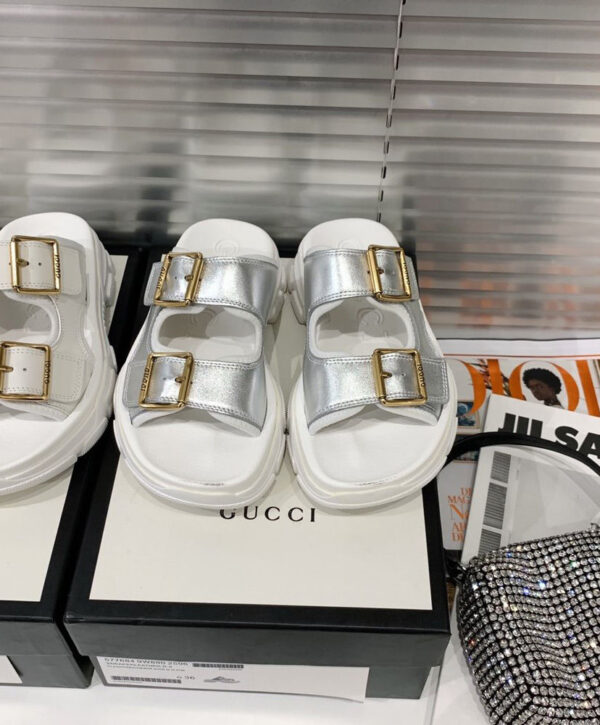 Gucci Women’s Leather Slide 602177 Silver
