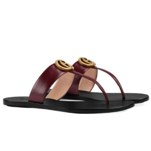 Gucci Unisex Leather thong sandal with Double G 497444 Mauve