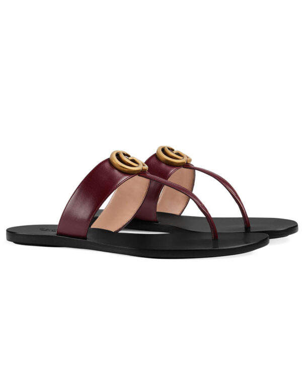 Gucci Unisex Leather thong sandal with Double G 497444 Mauve