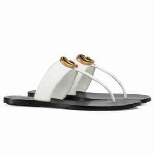 Gucci Unisex Leather thong sandal with Double G 497444 White