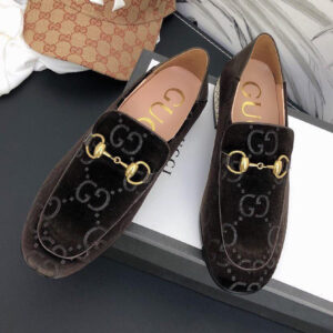 Gucci Women’s Horsebit GG velvet loafer with crystals 522698 Dark Coffee