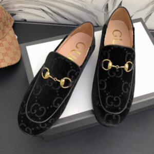 Gucci Women’s Horsebit GG velvet loafer with crystals 522698 Black