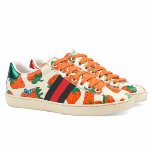 Gucci Women’s Ace leather sneaker with Gucci Strawberry print 387993 Orange