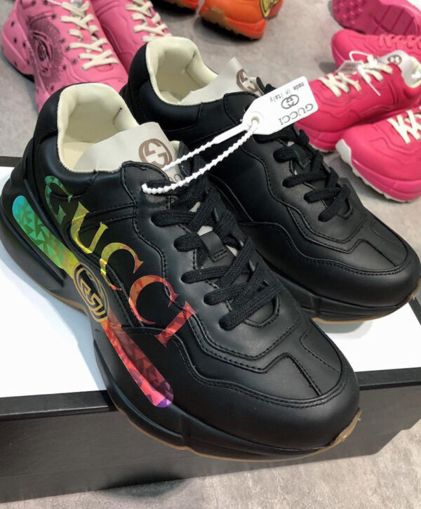 Gucci Unisex Rhyton leather sneaker with Gucci Logo 552851 Black