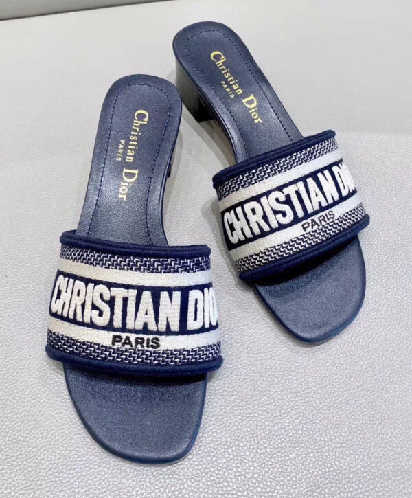 ChristIan Dior Dway Mule In Embroidered Cotton Dark Blue