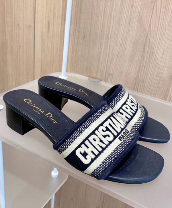 ChristIan Dior Dway Mule In Embroidered Cotton Dark Blue - Image 2