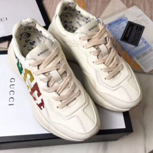 Gucci Unisex Rhyton glitter Gucci leather sneaker 524990 White